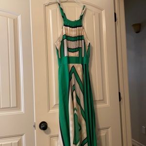 Flowy green and tan dress